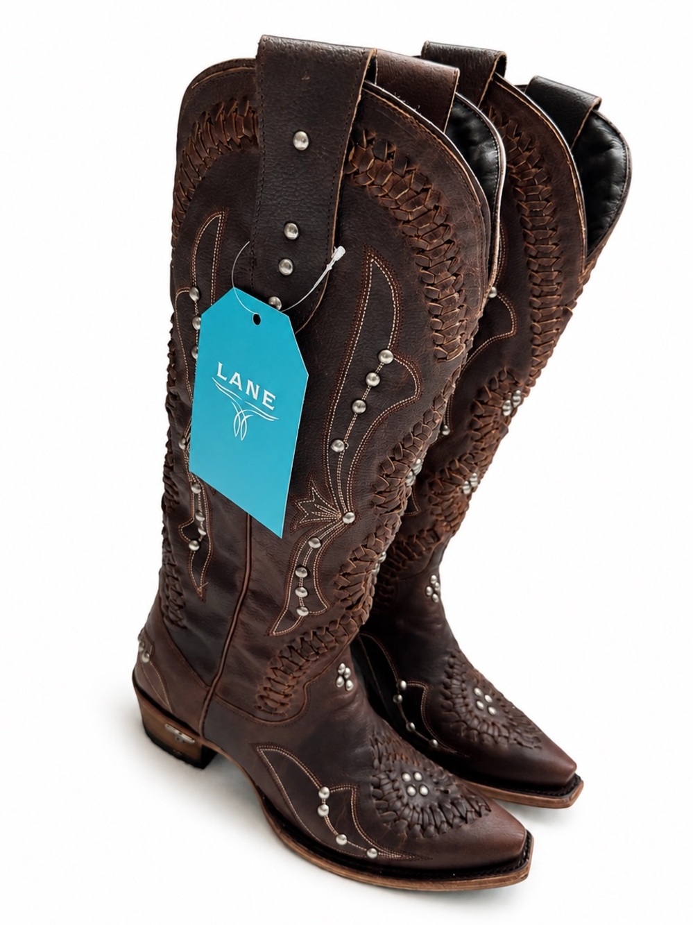 LANE Cossette Cognac Western Boots Leather Studded BNWT Box Size 7 - Picture 6 of 16
